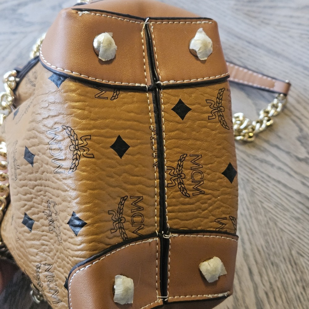 MCM Soft Berlin Visetos Monogram Drawstring Leather Bucket Bag Crossbody‎ Mini - Picture 4 of 14